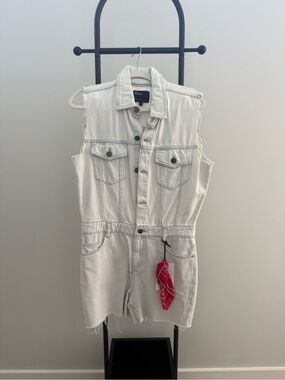 10.11 Studio Light Denim Sleeveless Romper with Red Bandana Accent